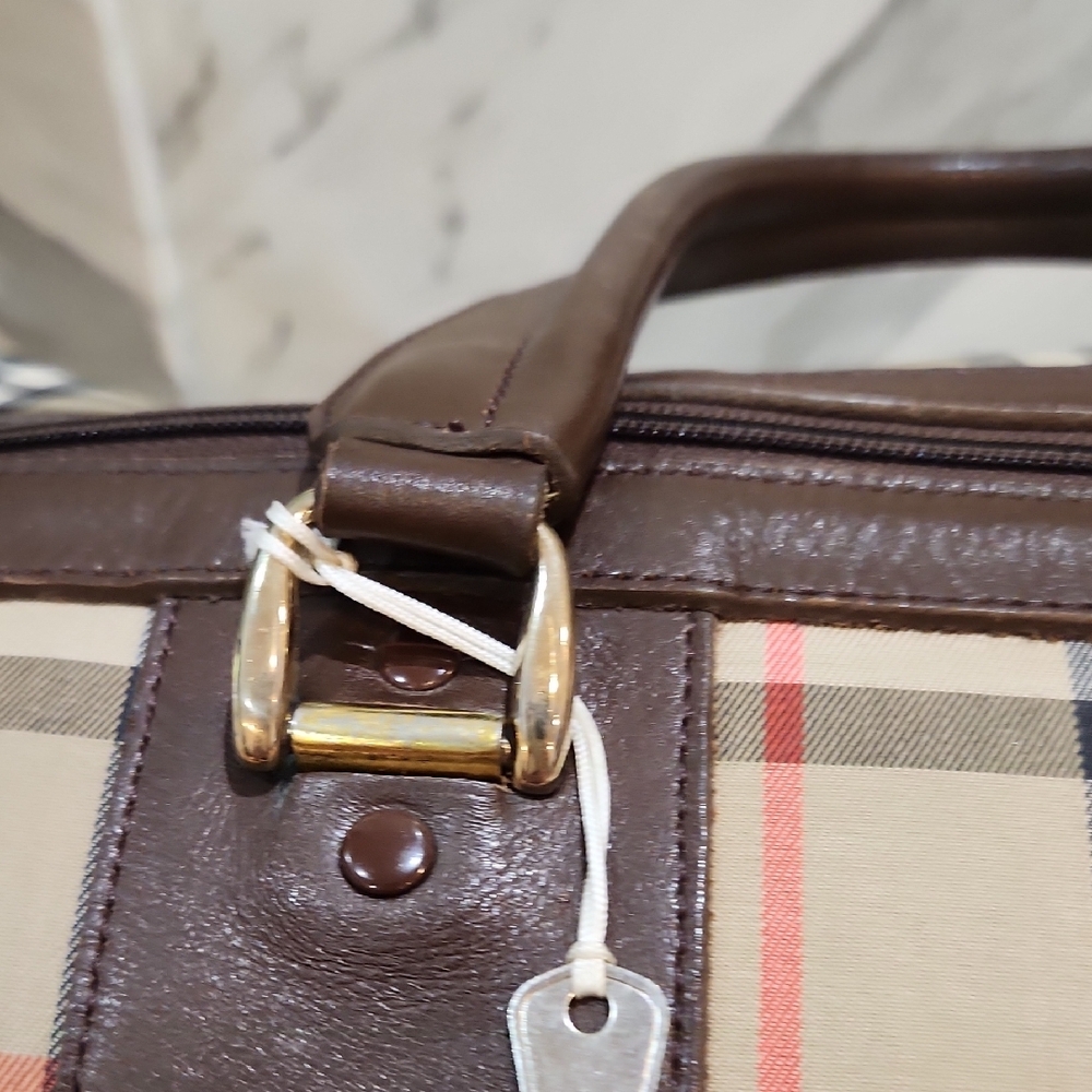 Burberry Tan and Brown Duffel  Travel Bag with Iconic Design - Picture 14 of 16